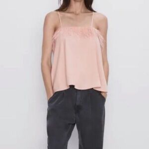 Zara Spaghetti strap Feather Top size Large
